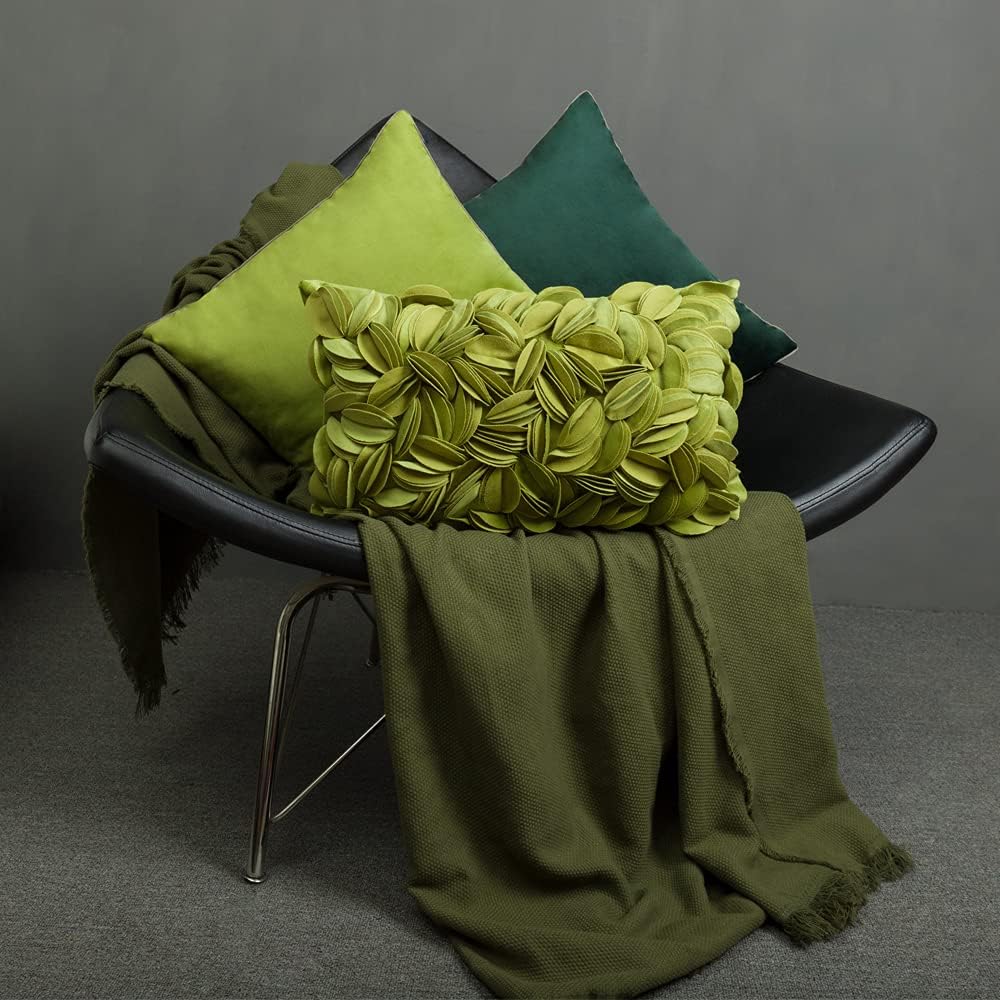 VG|green-velvet|Handmade 3D Floral Throw Pillow Cover