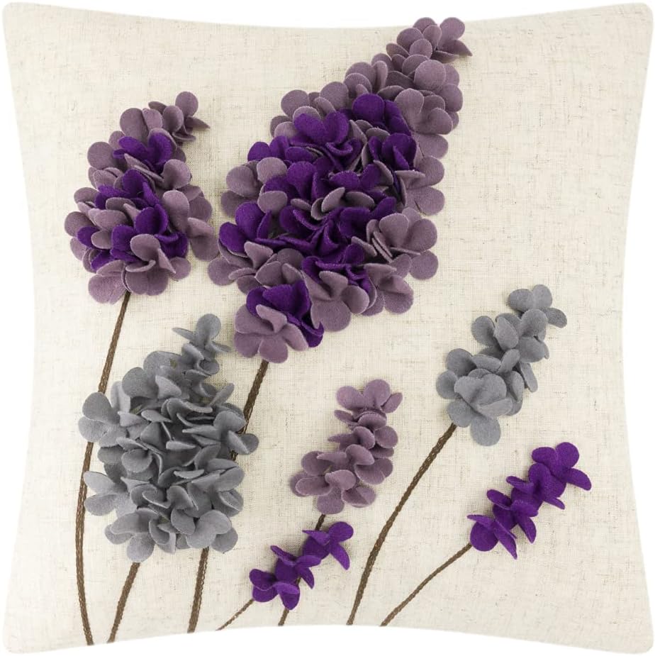 Stereo Flower Throw Pillow Covers Decorative Lavender Accent Pillow Cases Aesthetic Beige Cushion for Couch Bed Home Sofa Living Room Decor Purple Gray - Default Title