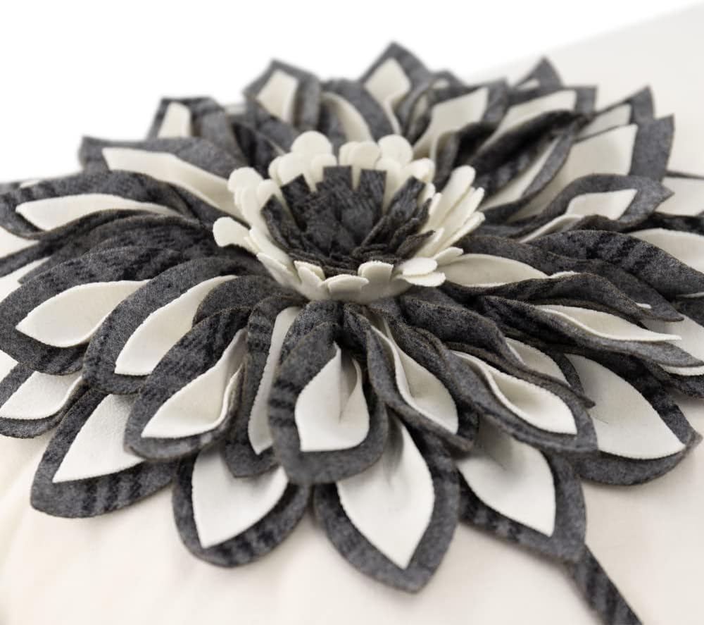 VG|ivory-gray|Decorative Flower Throw Pillow Cover 3D Sunflower Pillow Case Velvet Cushion Floral Pillowcase for Bed Living Room Couch Chair