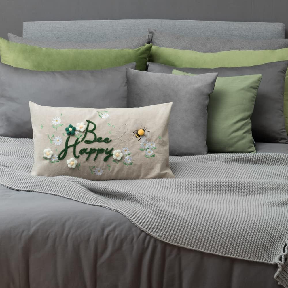 VG|bee|Happy Embroidery Throw Pillow Cover