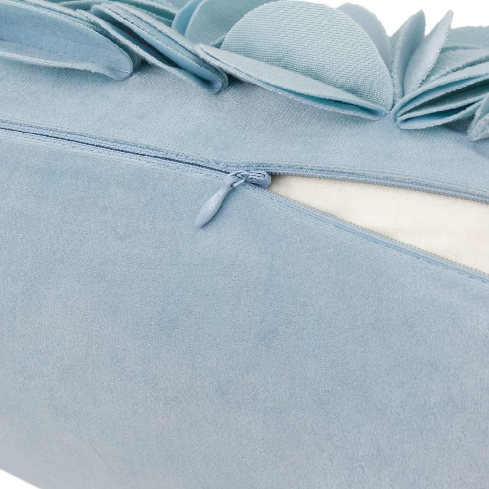 VG|light-blue-velvet|Handmade 3D Floral Throw Pillow Cover