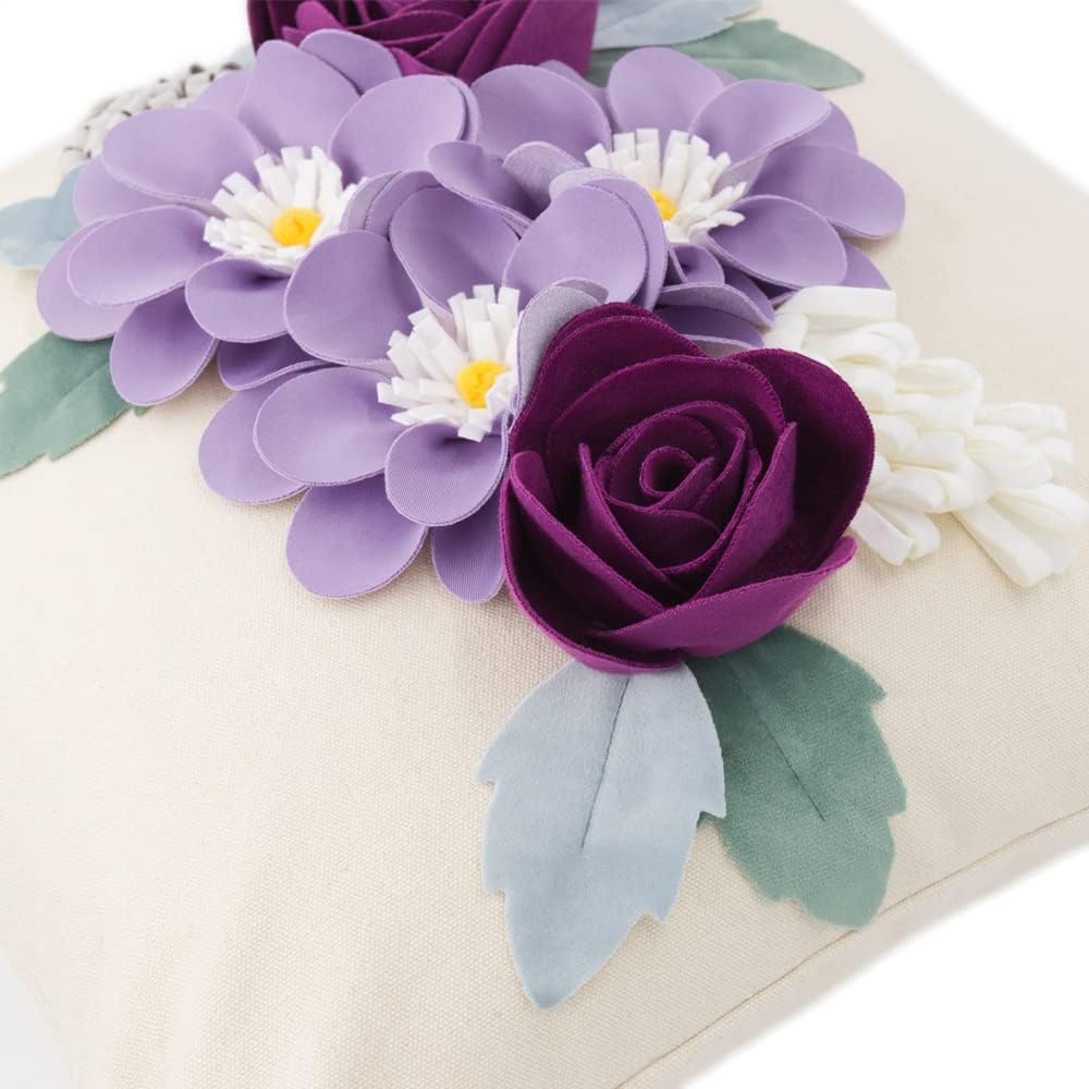 VG|purple|3D Flower Throw Pillow Cover Aesthetic Decorative Floral Accent Pillow Colorful Cushion for Bed Living Room Couch Office Decor Beige Green