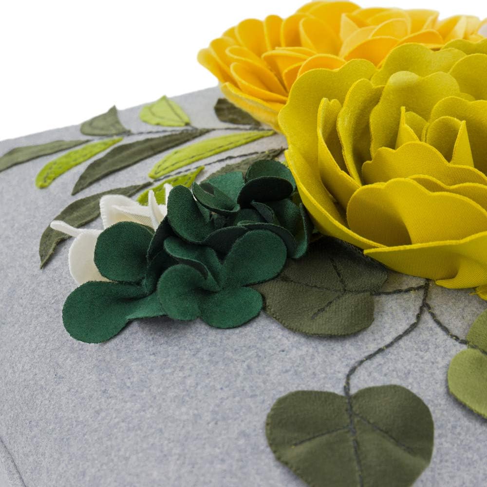 VG|yellow|Decorative 3D Flower Throw Pillow Cover Handmade Floral Accent Cushion Case for Living Room Sofa Couch Chair Gray