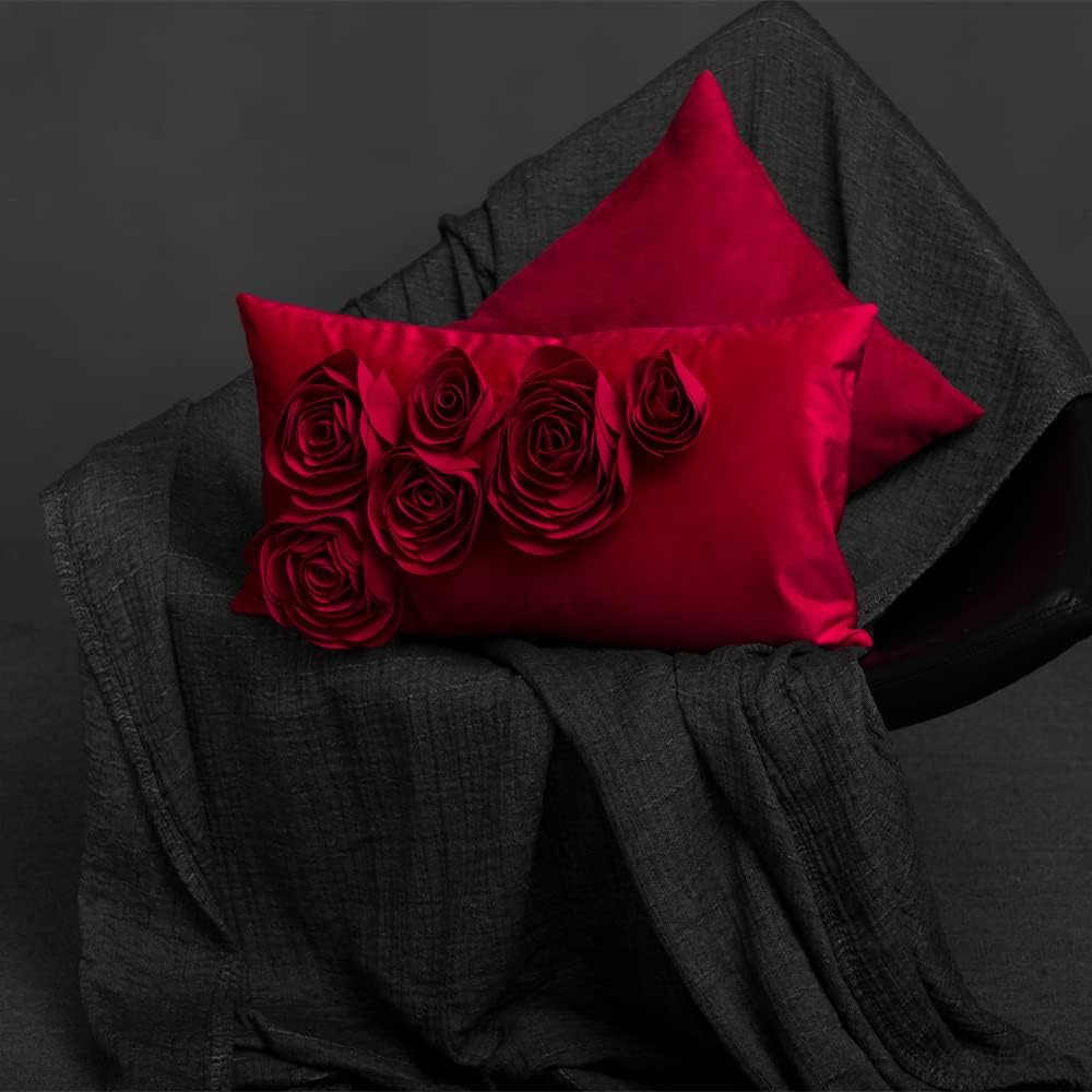 3D Flower Throw Pillow Cover Handmade Floral Soft Velvet Lumbar Cushion for Bed Living Room Chair Couch Decor Gold