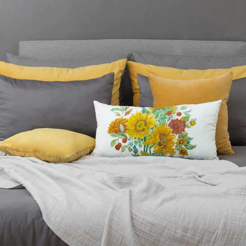VG|chenille-14x28-inch|Sunflower Throw Pillow Cover, White