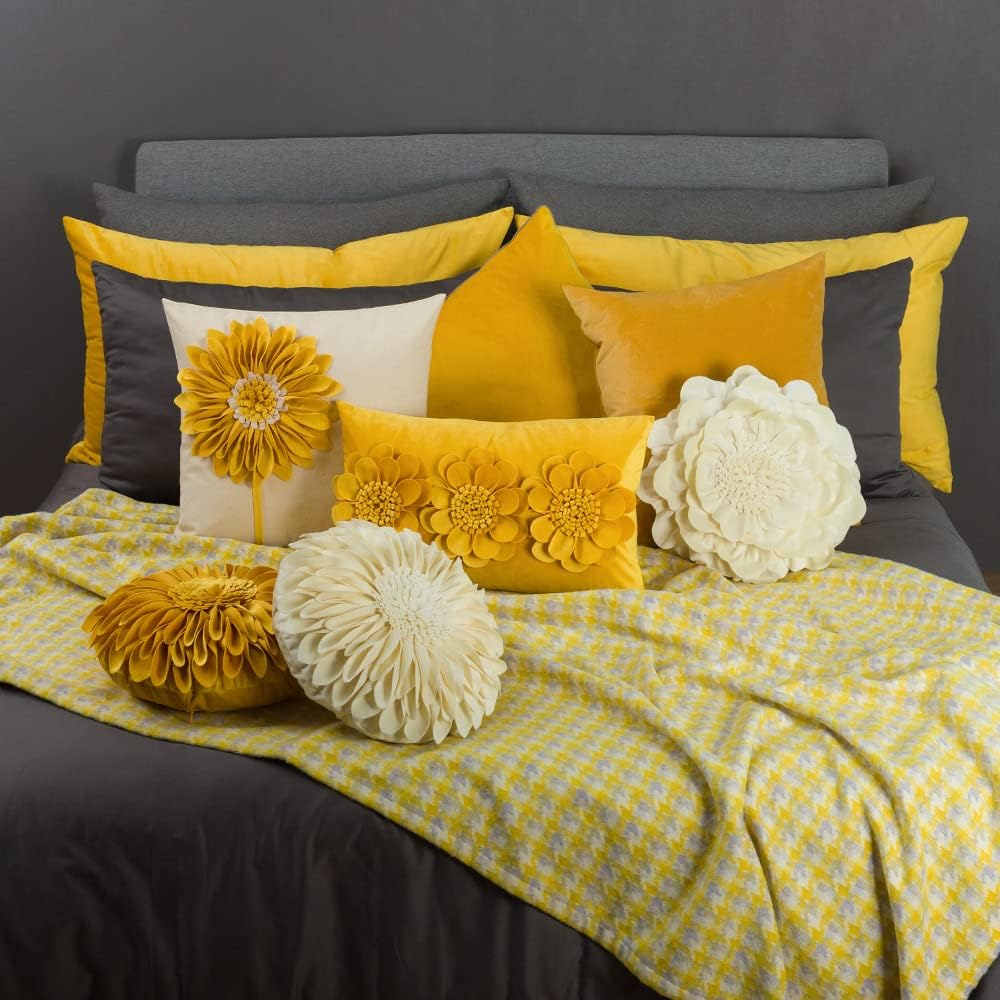 VG|cream|Flower Throw Pillow Cover Decorative Round Pillowcase Floral Cushion for Bed Sofa Couch Car Decor