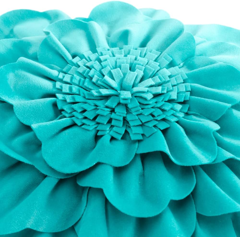 VG|cyan|Flower Throw Pillow Cover Decorative Round Pillowcase Floral Cushion for Bed Sofa Couch Car Decor