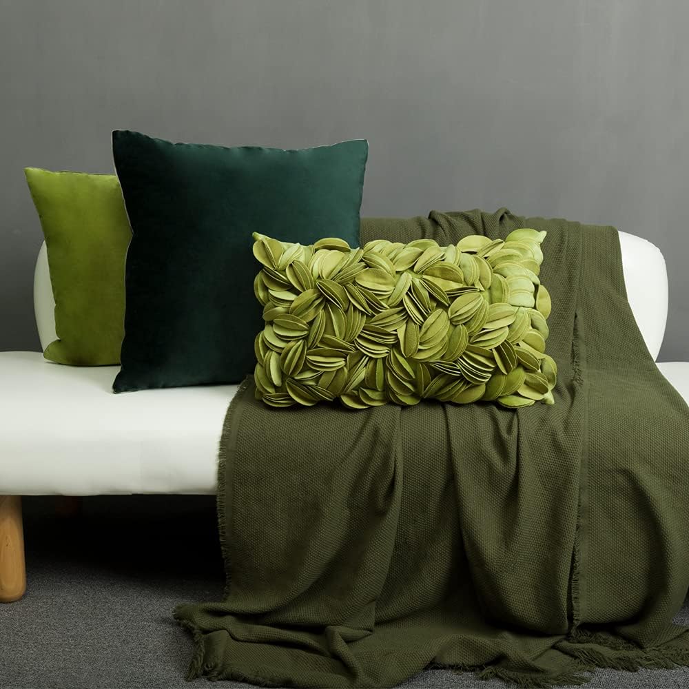 VG|green-velvet|Handmade 3D Floral Throw Pillow Cover