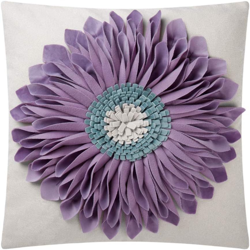 3D Sunflowers Throw Pillow Cover Wine Red - Purple-light Purple*beige Canvas