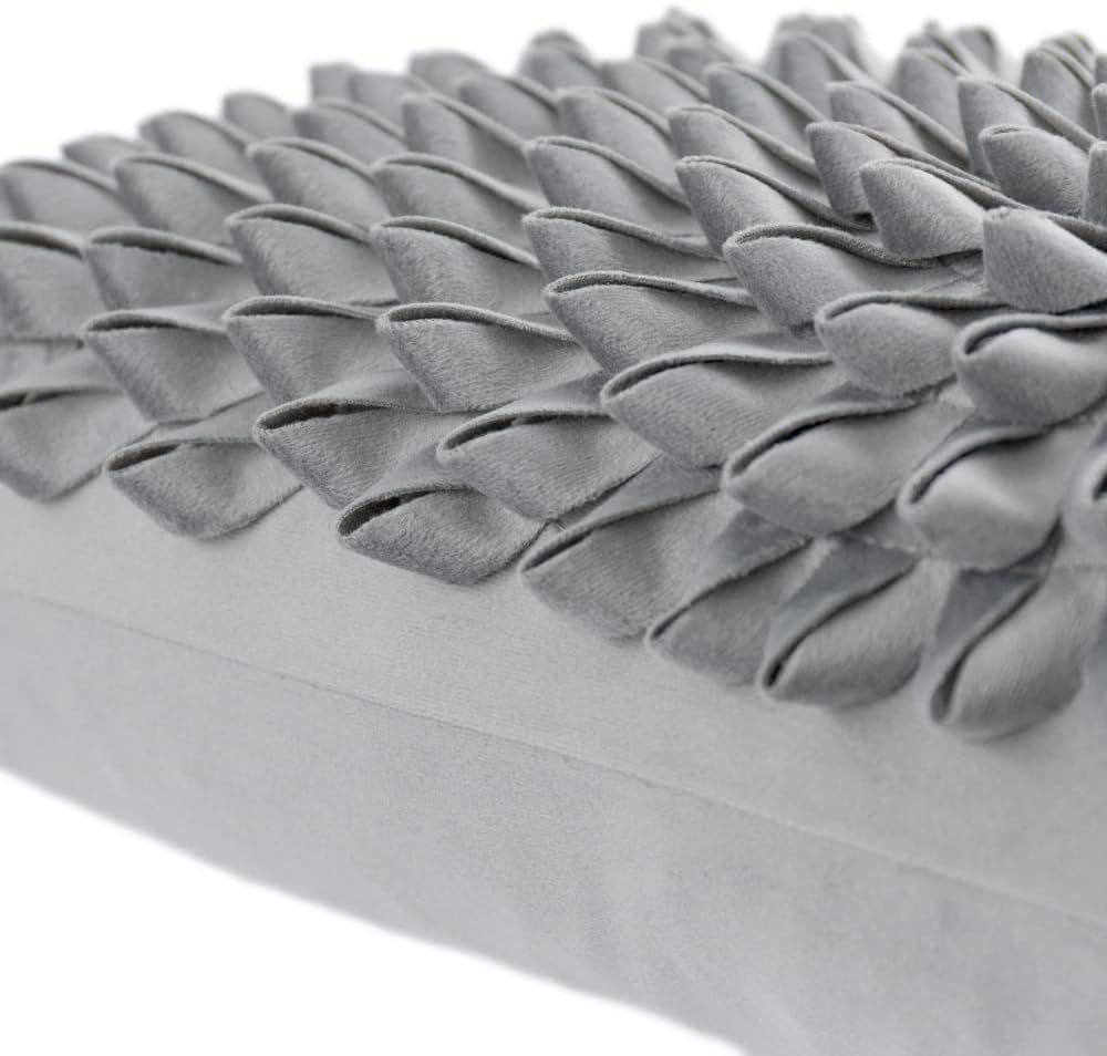 VG|a1-lght-grey-velvet|3D Flower Throw Pillow Cover, Velvet, Light Grey