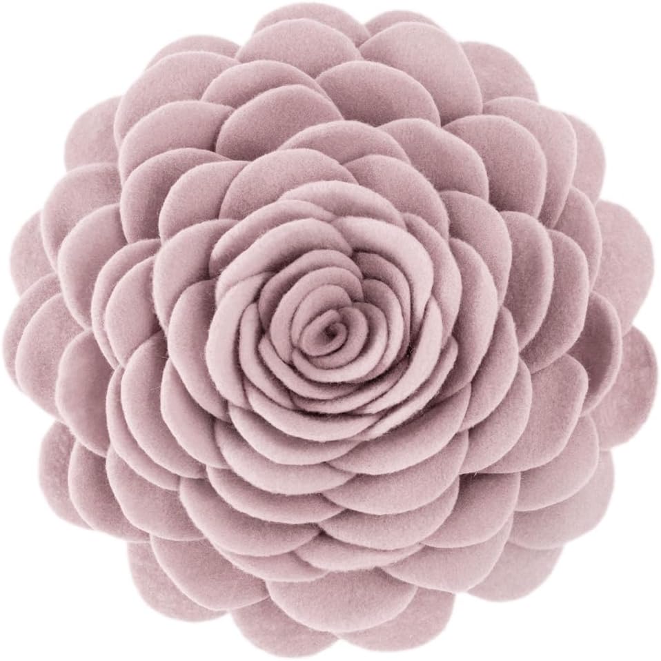 VG|coral-pink|Handmade 3D Flower Throw Pillow Round Cushion