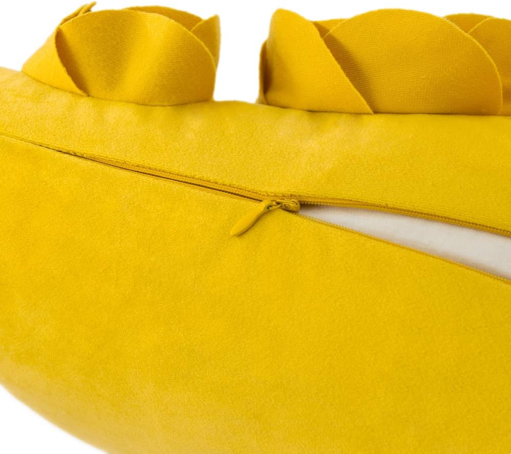 VG|yellow|3D Flower Throw Pillow Cover Handmade Floral Soft Velvet Lumbar Cushion for Bed Living Room Chair Couch Decor Gold