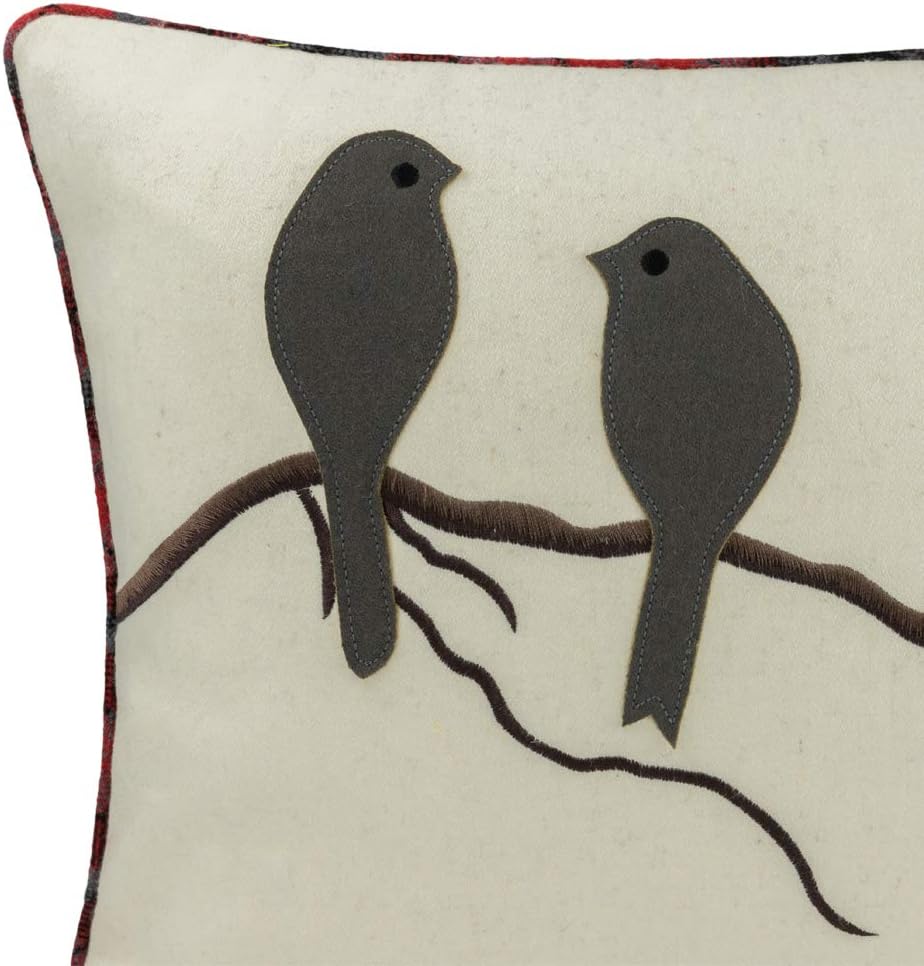 VG|light-gray-red-plaid-with-birds|Cute Birds Throw Pillow Cover Lumbar Accent Cushion Embroidered Pillowcase for Home Sofa Bed Living Room Dark Blue Orange Beige