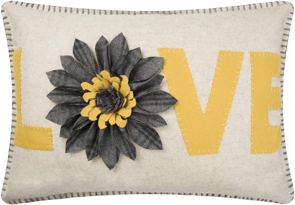 3D Sunflower Love Applique Throw Pillow Case, '', Yellow - 20" x 14" (Pack of 1) / Beige