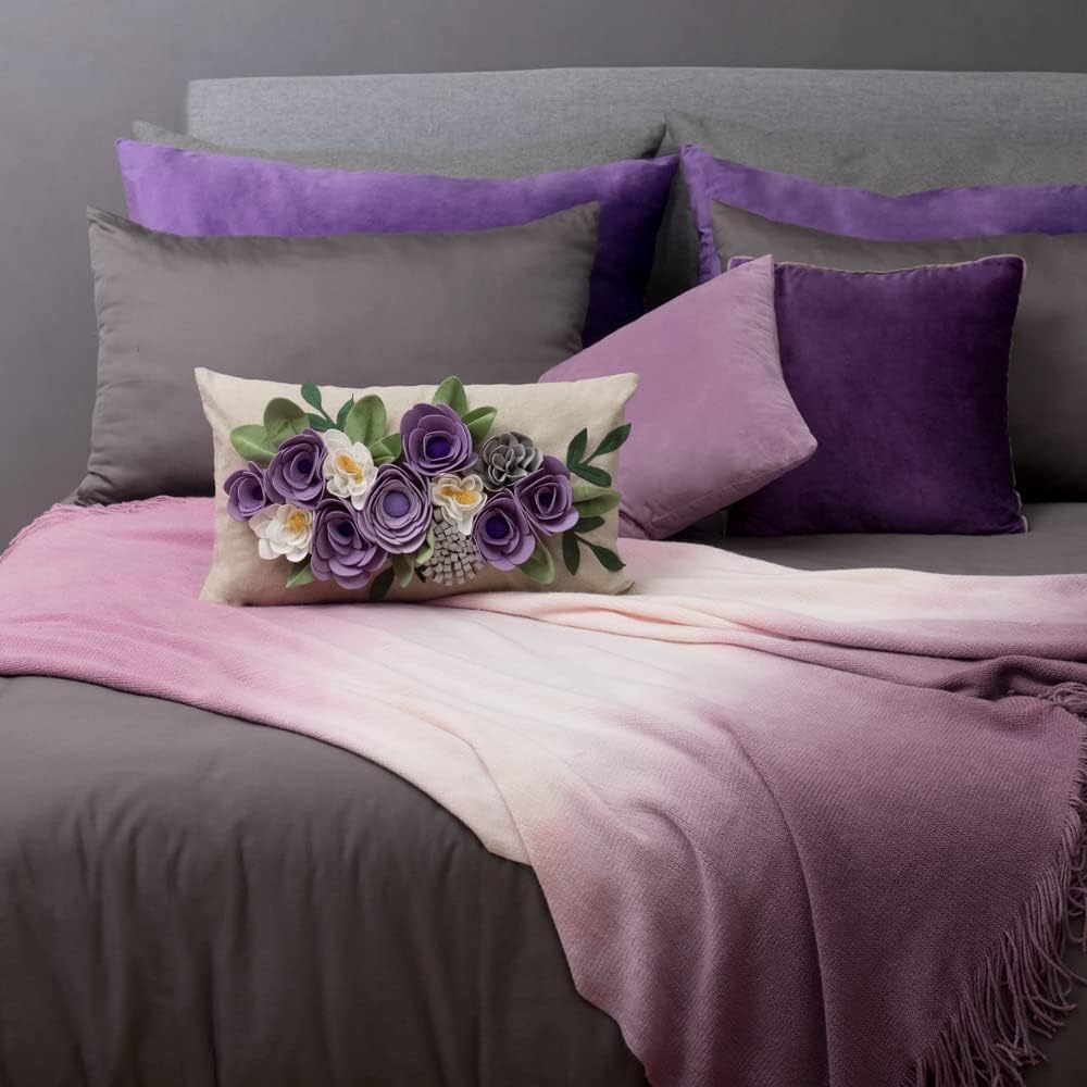 VG|3dflower-b-purple|Decorative 3D Flower Throw Pillow Covers