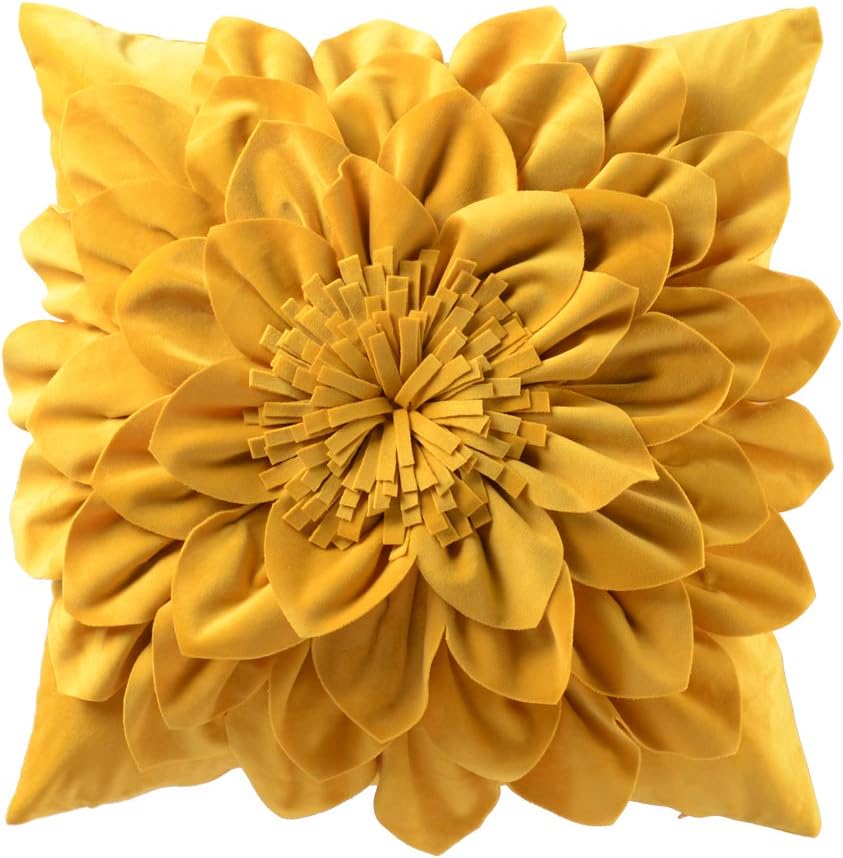 3D Flower Throw Pillow Covers - Yellow
