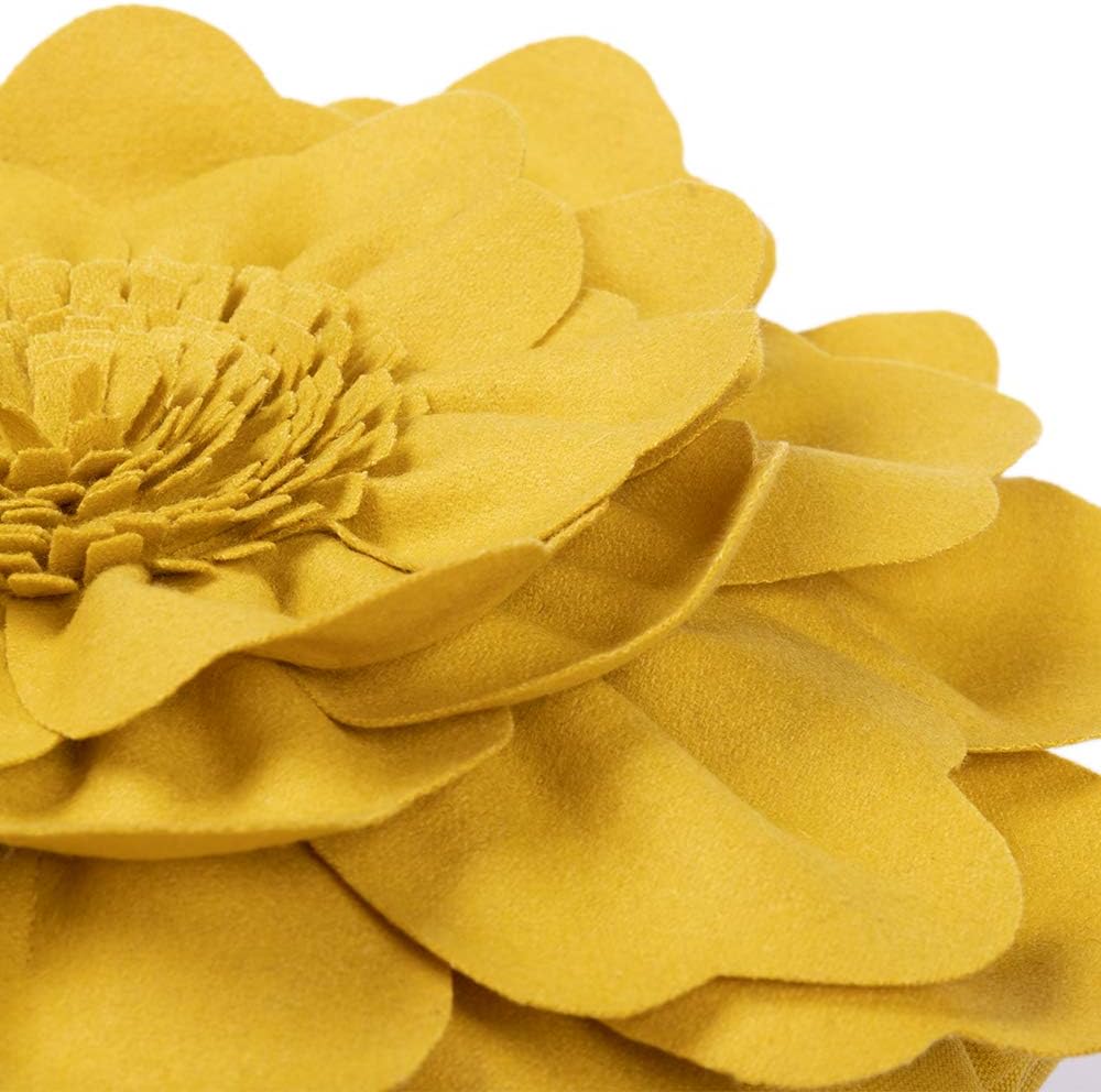 VG|yellow|Flower Throw Pillow Cover Decorative Round Pillowcase Floral Cushion for Bed Sofa Couch Car Decor