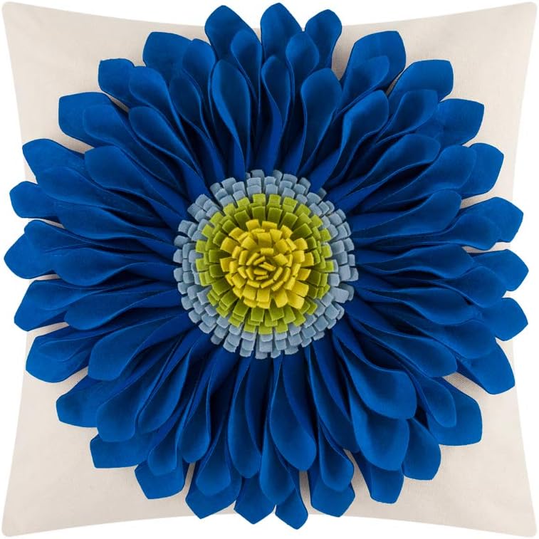 3D Sunflowers Throw Pillow Cover Wine Red - Blue-sapphire Blue*beige Canvas