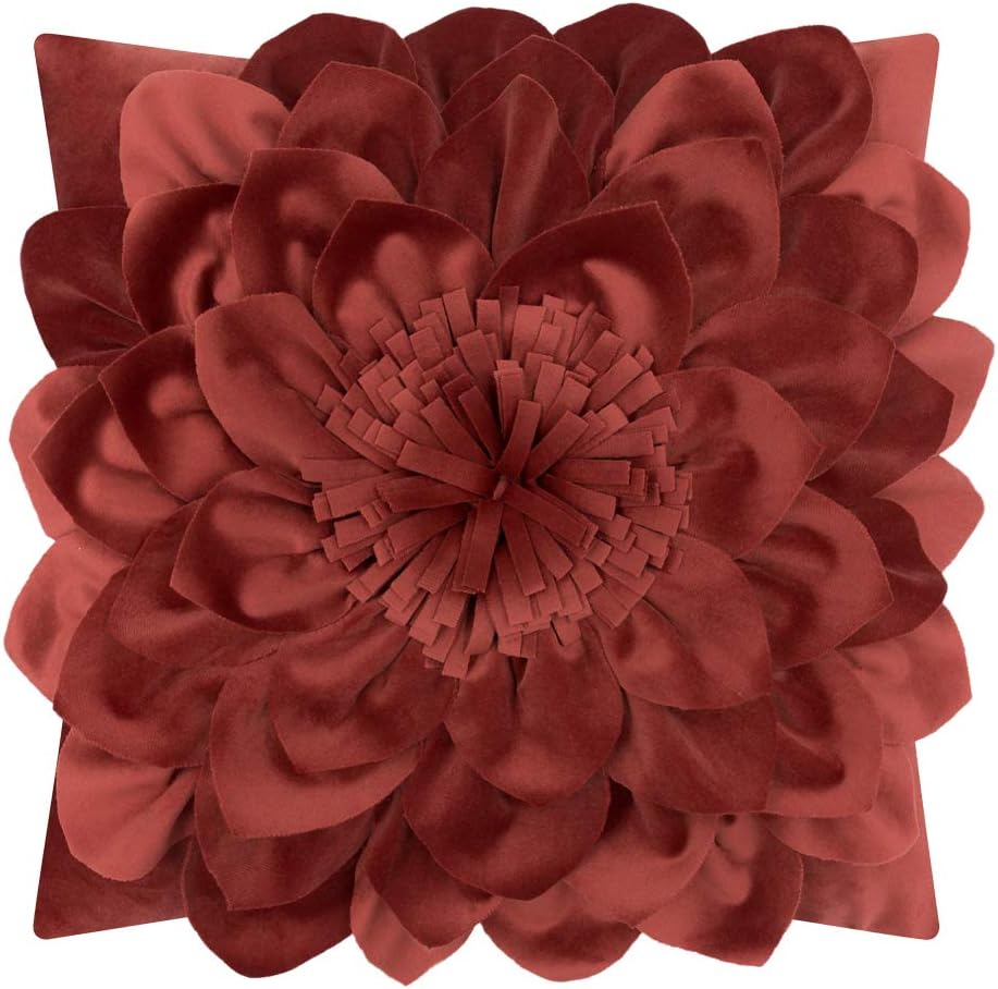 3D Flower Throw Pillow Covers - Dark Red