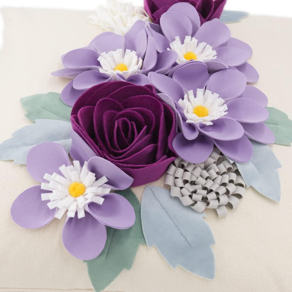 VG|purple|3D Flower Throw Pillow Cover Aesthetic Decorative Floral Accent Pillow Colorful Cushion for Bed Living Room Couch Office Decor Beige Green