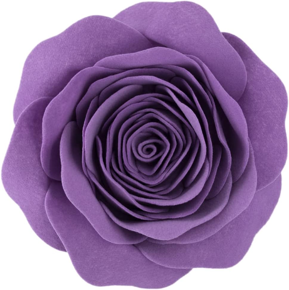 3D Flower Throw Pillow Cover, Beige White - Purple
