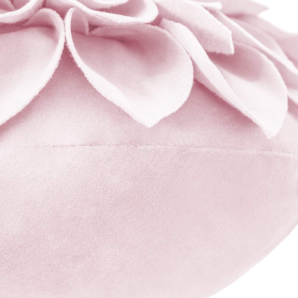 VG|light-pink|3D Flower Throw Pillow Cover Decorative Round Cushion Floral Accent Pillowcase for Bedroom Living Room Bed Couch Pink Velvet