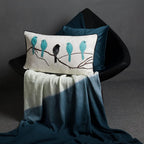 VG|teal-blue-gray-plaid-birds-on-branch|Cute Birds Throw Pillow Cover Lumbar Accent Cushion Embroidered Pillowcase for Home Sofa Bed Living Room Dark Blue Orange Beige