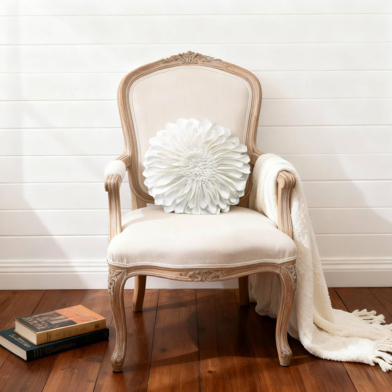3D Flower Throw Pillow Covers Decorative Aesthetic Sunflower Accent Pillow Cases Handmade Pillowcase Round Cushion for Car Bedroom Bed Couch Chair with Insert White
