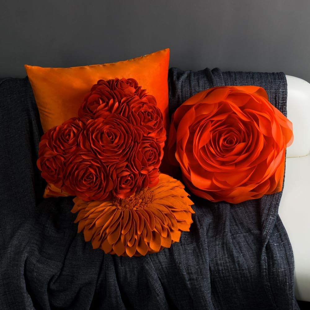 VG|orange|3D Flower Throw Pillow Cover