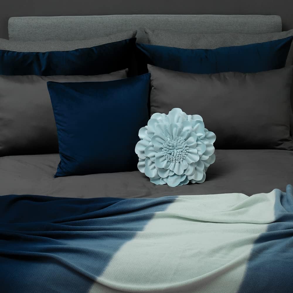 VG|sky-blue|Flower Throw Pillow Cover Decorative Round Pillowcase Floral Cushion for Bed Sofa Couch Car Decor