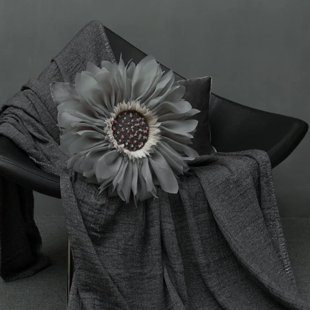 VG|gray|3D Flower Throw Pillow Cover Decorative Round Daisy Shaped Cushion Floral Pillowcase for Bed Sofa Couch Living Room