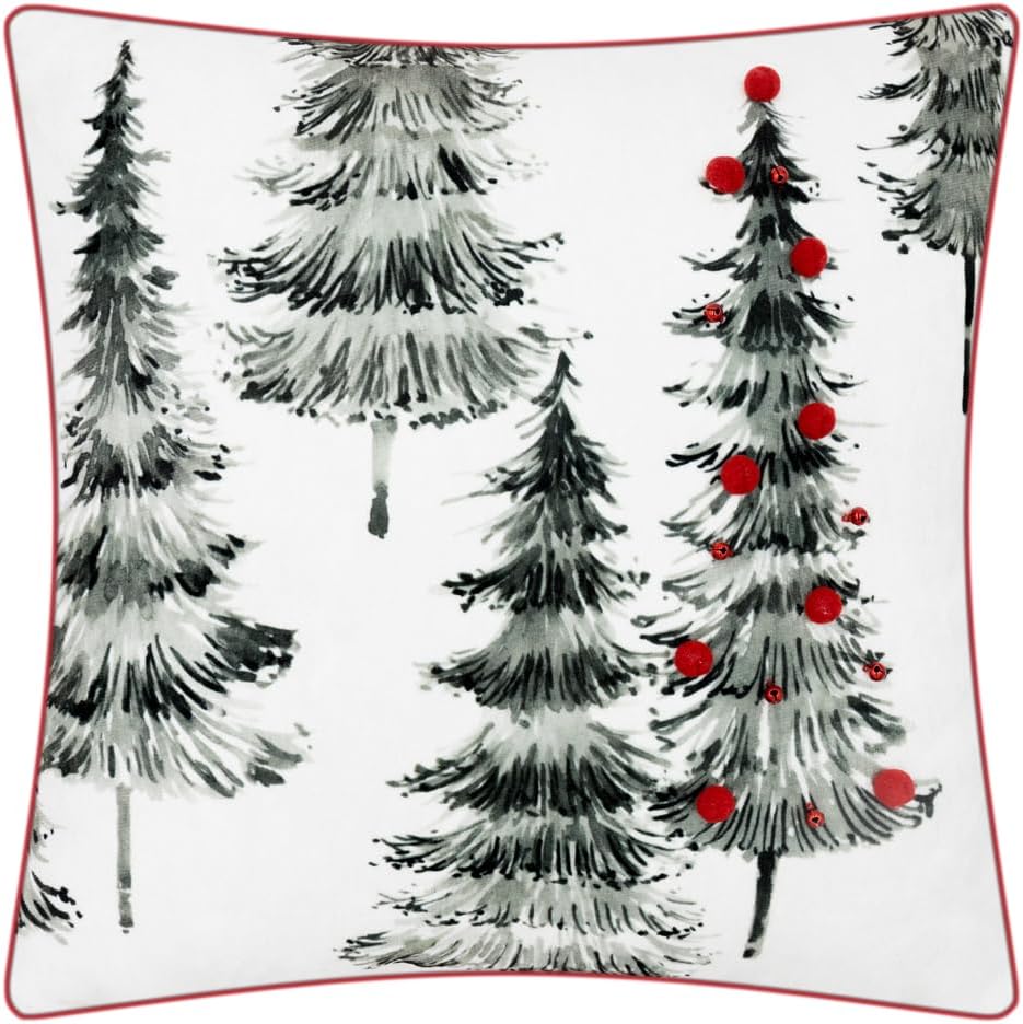 VG|right-ball|Christmas Trees Throw Pillow Cover Red Ball Pillow Case Festive Decorative Cushion Covers for Sofa Couch Home Holiday