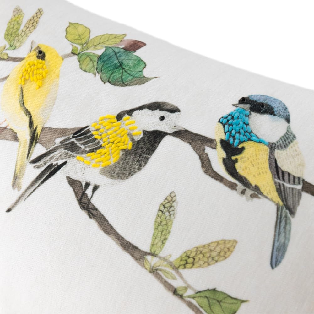 VG|aqua-yellow-beige-with-4-birds|Cute Birds Throw Pillow Cover Lumbar Accent Cushion Embroidered Pillowcase for Home Sofa Bed Living Room Dark Blue Orange Beige