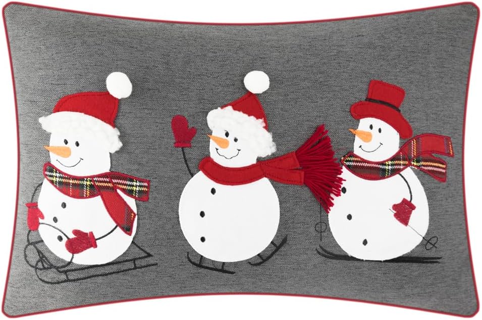 Snowmen Applique Accent Throw Pillow Cover Christmas Cushion Cover Decorative Pillowcase for Sofa Bed Living Room Couch - 20" x 14" (Pack of 1)