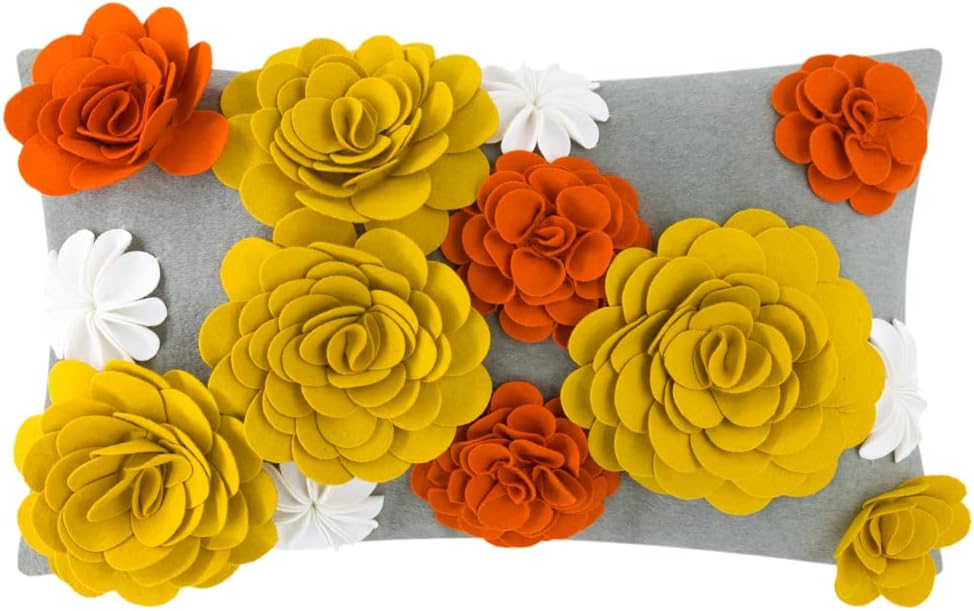 3D Flower Throw Pillow Cover, Colorful - 20" x 12" (Pack of 1) / Colorful - Orangeyellow - Faux Wool