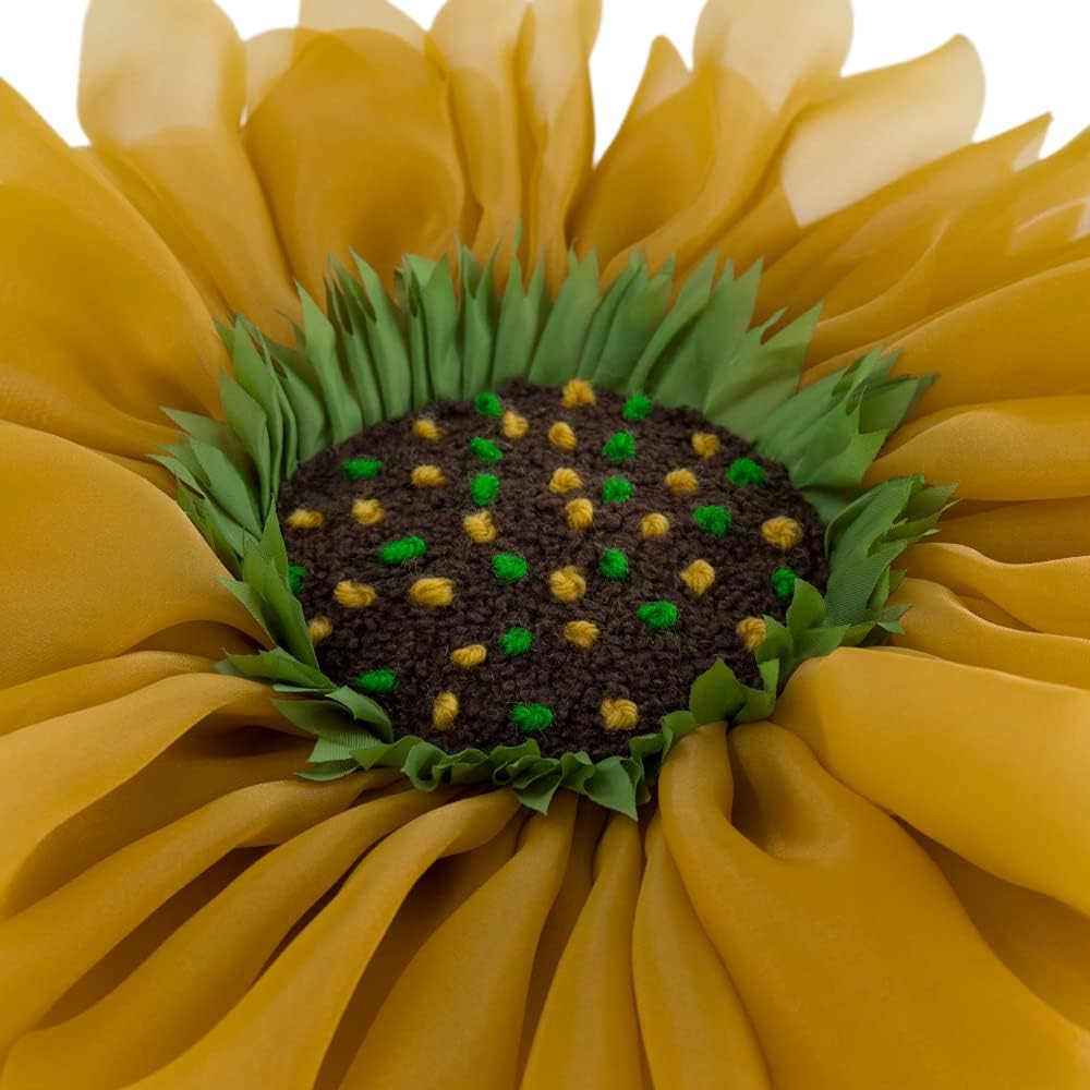 VG|mustard-yellow|3D Flower Throw Pillow Cover Decorative Round Daisy Shaped Cushion Floral Pillowcase for Bed Sofa Couch Living Room