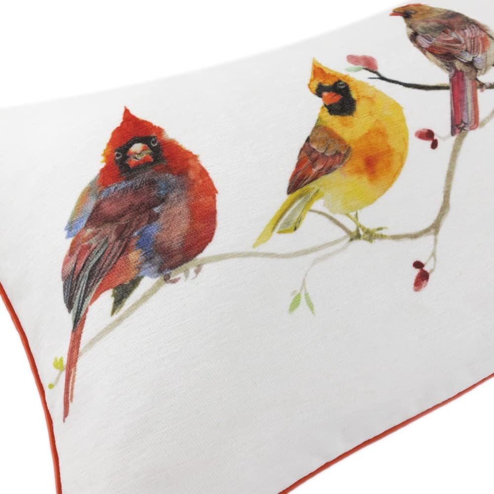 VG|yellow-with-5-birds|Cute Birds Throw Pillow Cover Lumbar Accent Cushion Embroidered Pillowcase for Home Sofa Bed Living Room Dark Blue Orange Beige