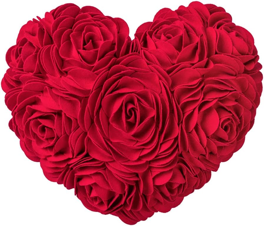 Heart Flower Throw Pillow Covers - Red