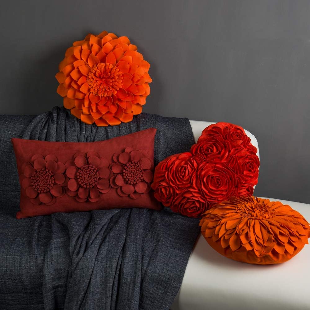 VG|rust-red|3D Flower Throw Pillow Cover