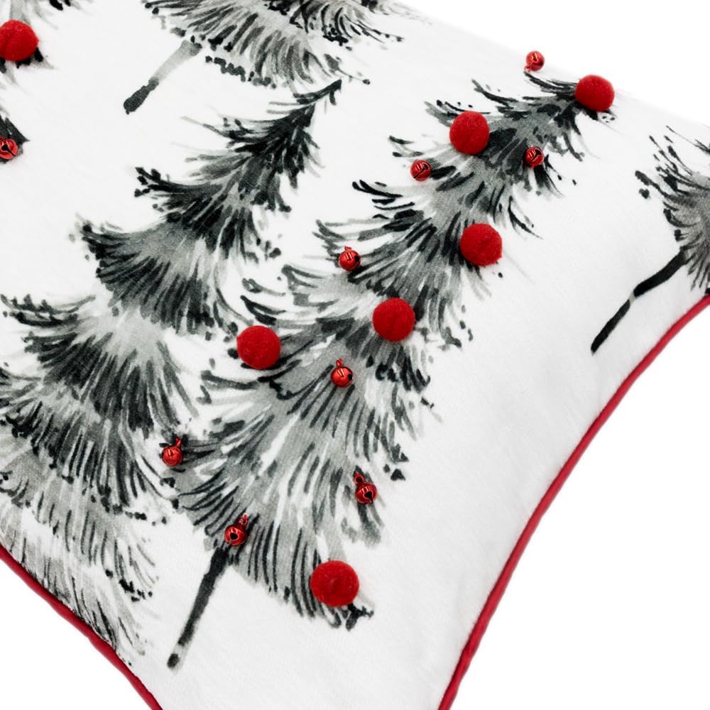 Christmas Trees Throw Pillow Cover Red Ball Pillow Case Festive Decorative Cushion Covers for Sofa Couch Home Holiday