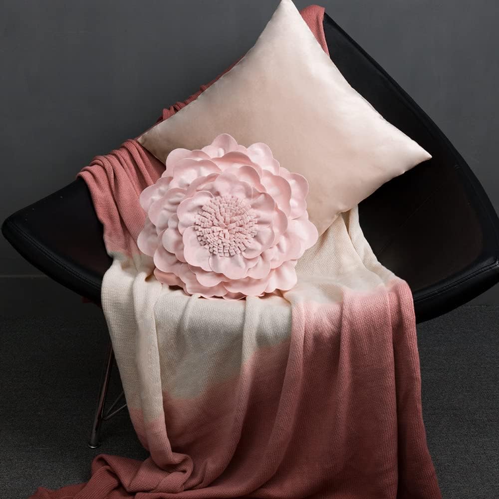 VG|light-pink|Flower Throw Pillow Cover Decorative Round Pillowcase Floral Cushion for Bed Sofa Couch Car Decor