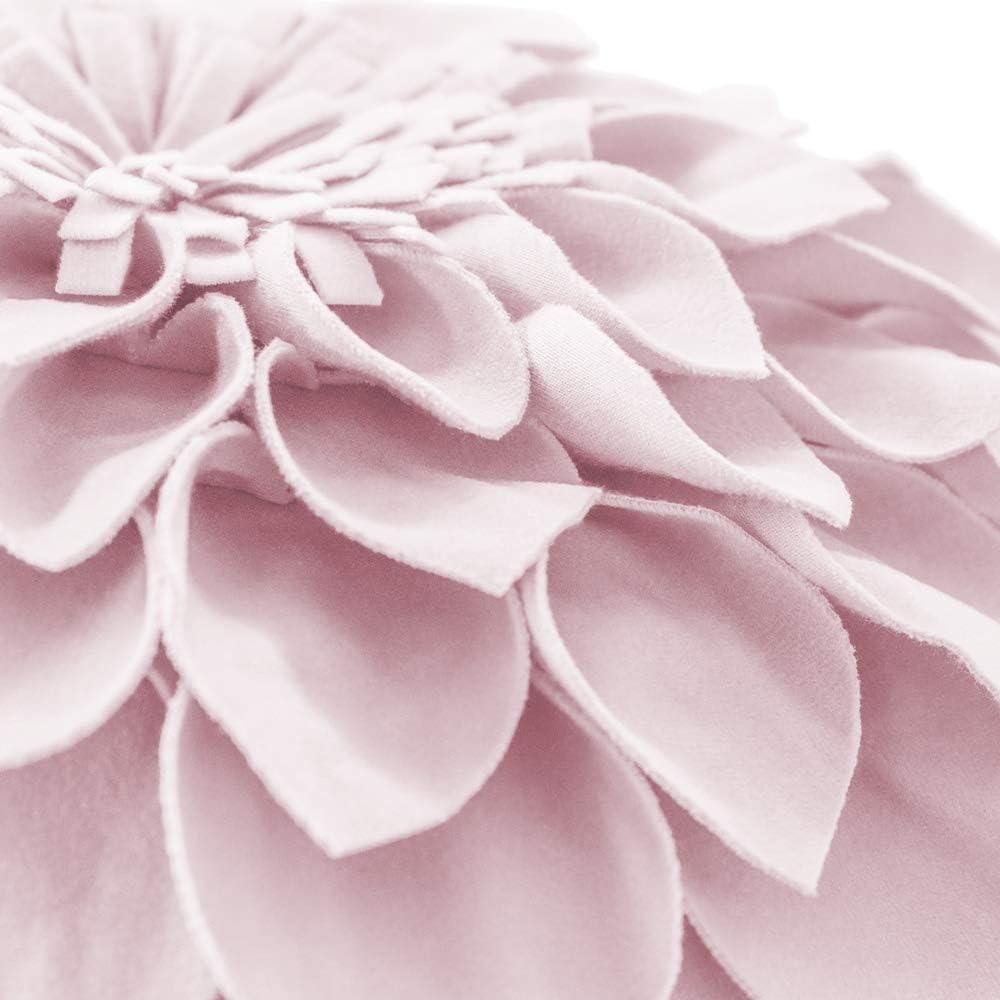 VG|light-pink|3D Flower Throw Pillow Cover Decorative Round Cushion Floral Accent Pillowcase for Bedroom Living Room Bed Couch Pink Velvet