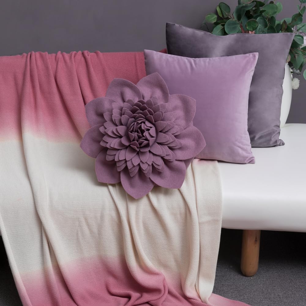 VG|purple|3D Flower Throw Pillows with Insert Included Decorative Handmade Accent Round Pillow Cushion for Couch Bedroom Aesthetic Home Decor
