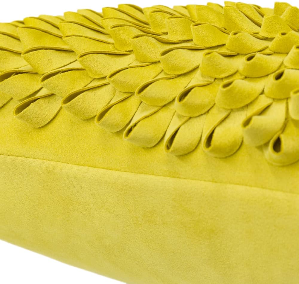 VG|yellow|3D Flower Throw Pillow Cover, Velvet, Light Grey