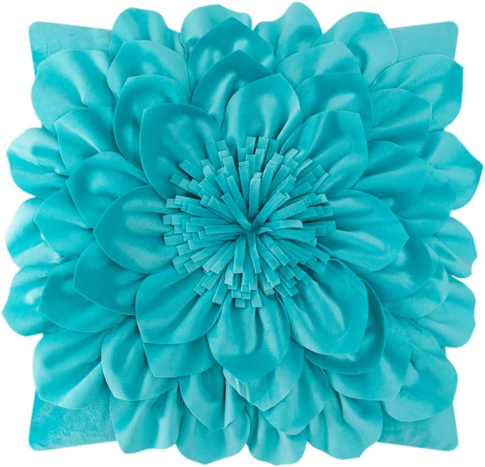 3D Flower Throw Pillow Covers - Teal