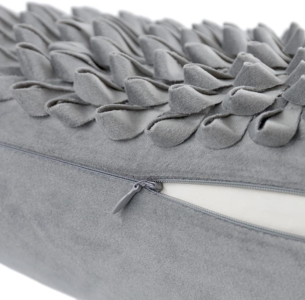 VG|a1-lght-grey-velvet|3D Flower Throw Pillow Cover, Velvet, Light Grey