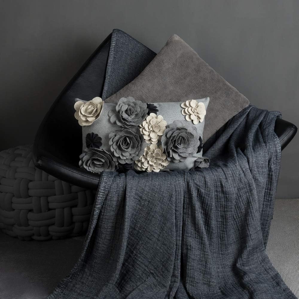 VG|grey-new-faux-wool|3D Flower Throw Pillow Cover, Colorful