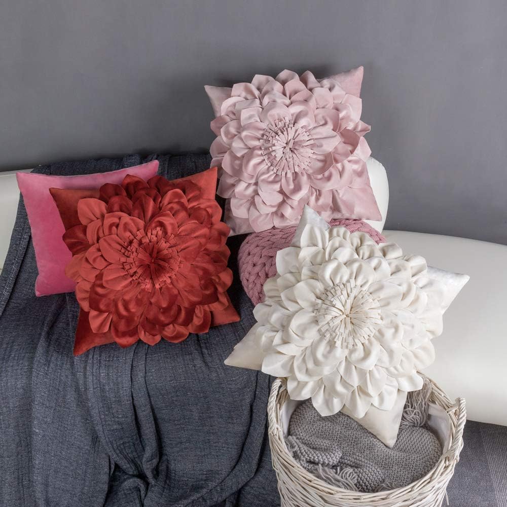 VG|cream-white,rose-gold|3D Flower Throw Pillow Covers
