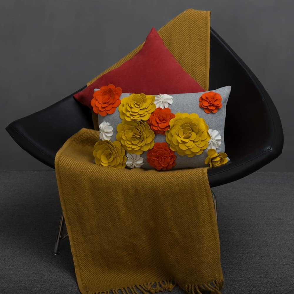 VG|colorful-orangeyellow-faux-wool|3D Flower Throw Pillow Cover, Colorful