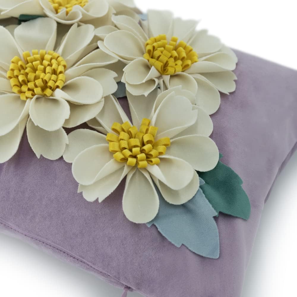 VG|purple|3D Daisy Flower Throw Pillow Cover, White
